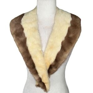 Vintage Genuine Mink Light Brown & Ivory Fur Collar Stole Scarf